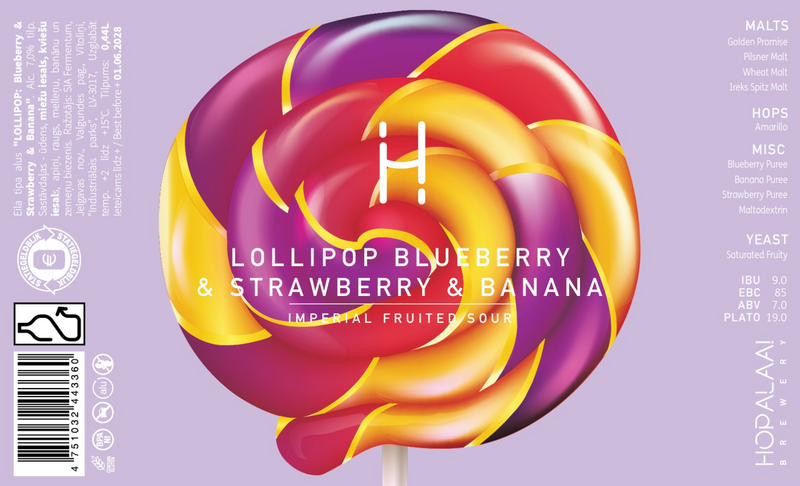 Lollipop: Blueberry & Strawberry & Banana - Hopalaa Sour - Fruited 440ml - 1
