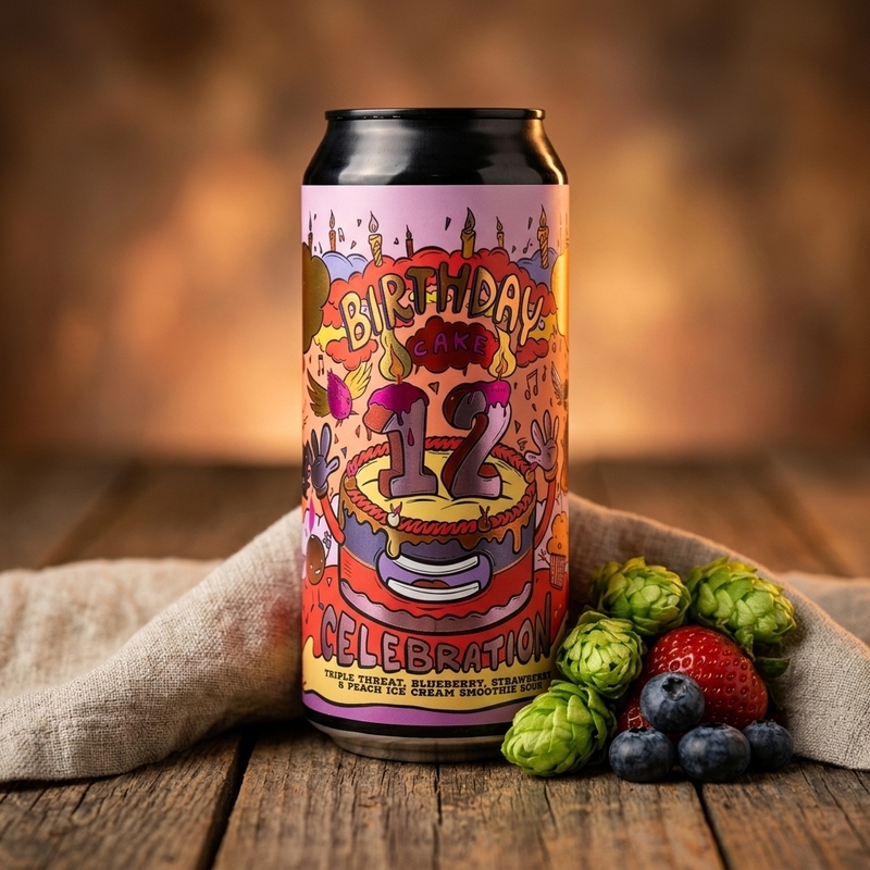 12th Birthday Cake Celebration: Triple Threat, Blueberry, Strawberry & Peach Iced Cream - Amundsen Brewery Sour - Smoothie / Pastry 440ml - 2