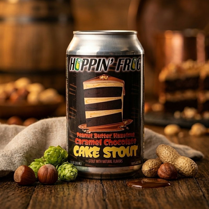 Bourbon Barrel-Aged Peanut Butter Hazelnut Caramel Chocolate Cake Stout - Hoppin' Frog Brewery Stout - Imperial / Double Oatmeal 473ml - 1