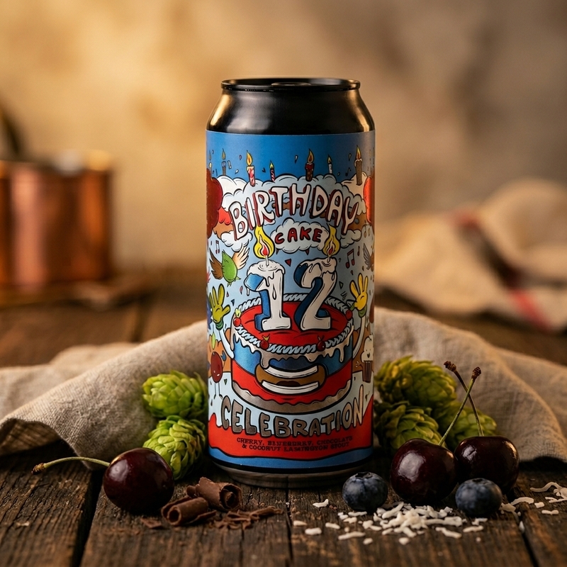 12th Birthday Cake Celebration: Cherry, Blueberry, Chocolate & Coconut Lamington - Amundsen Brewery Stout - Imperial / Double Pastry 440ml - 2