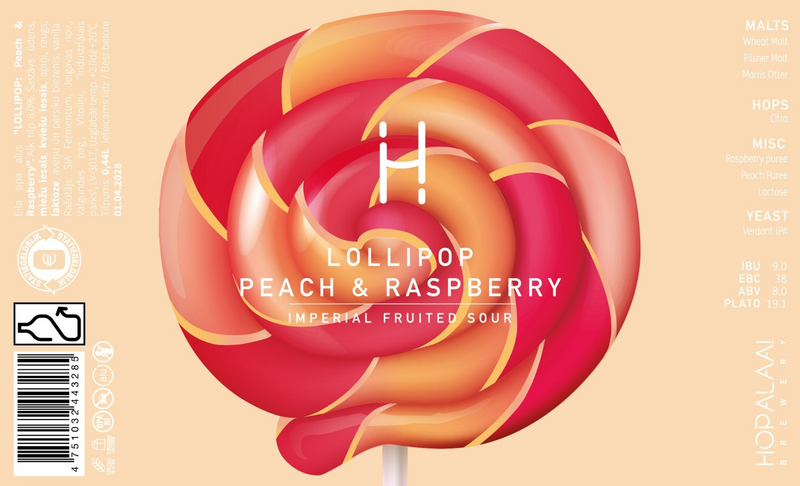 Lollipop: Peach & Raspberry - Hopalaa Sour - Fruited 440ml - 1